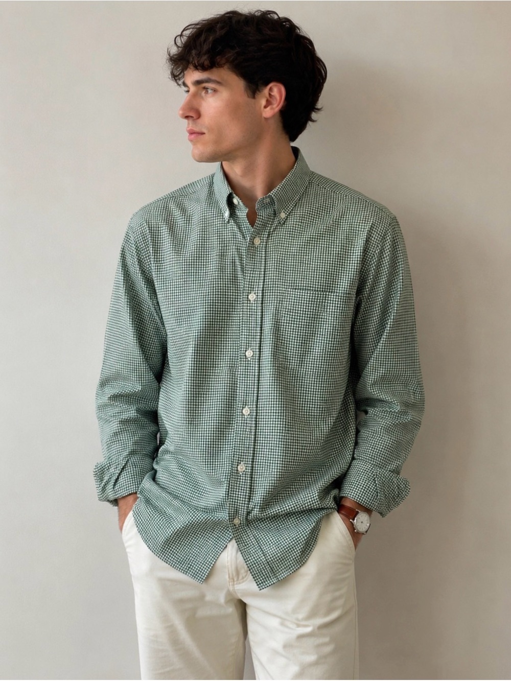 Charles Tyrwhitt XL Non Iron Green Gingham Button Down Shirt